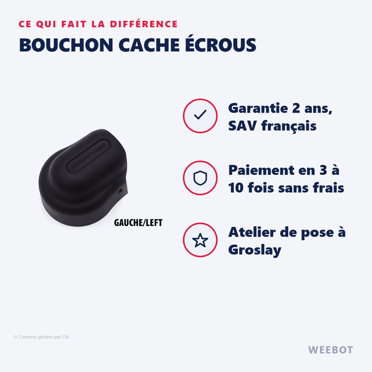 Bouchon Cache Écrous pour Trottinette Électrique Dualtron Thunder 2 / 3 AV Gauche / AR Droite - Weebot