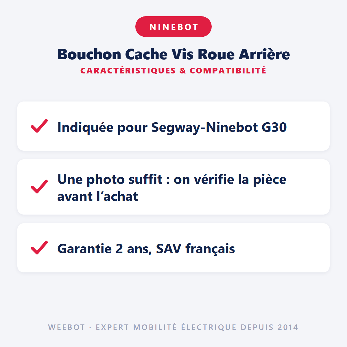 Bouchon Cache Vis Roue Arrière pour Trottinette Électrique Ninebot G30 Max - Weebot