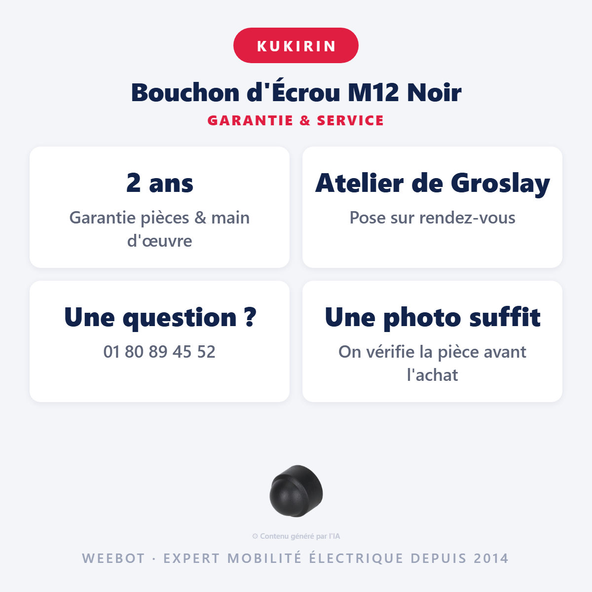 Bouchon d'Écrou M12 Noir : garantie 2 ans et service après-vente