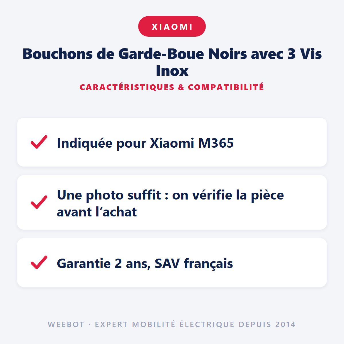 Bouchons de Garde-Boue Noirs avec 3 Vis Inox pour Trottinette Électrique Xiaomi M365 - Weebot