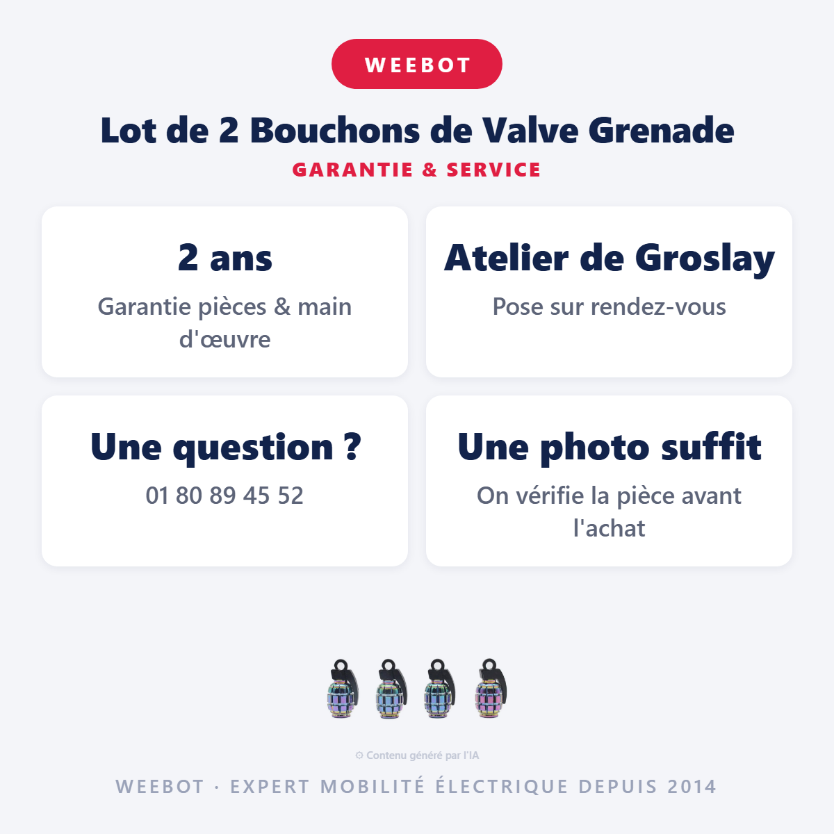 Lot de 2 Bouchons de Valve Grenade : garantie 2 ans et service après-vente