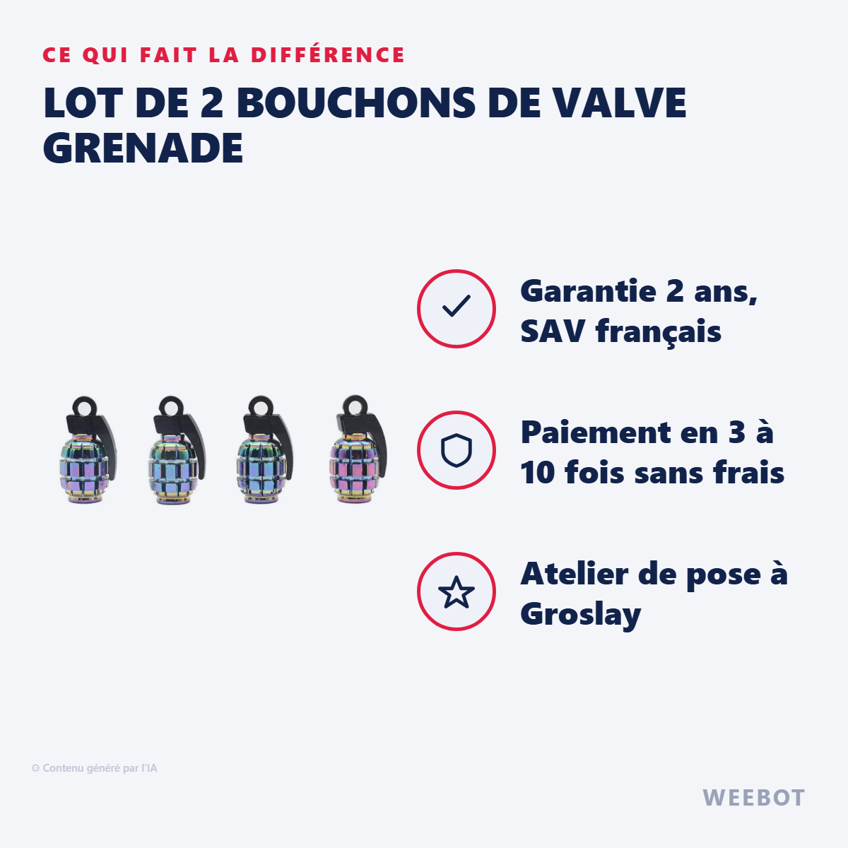 Lot de 2 Bouchons de Valve Grenade : les points forts