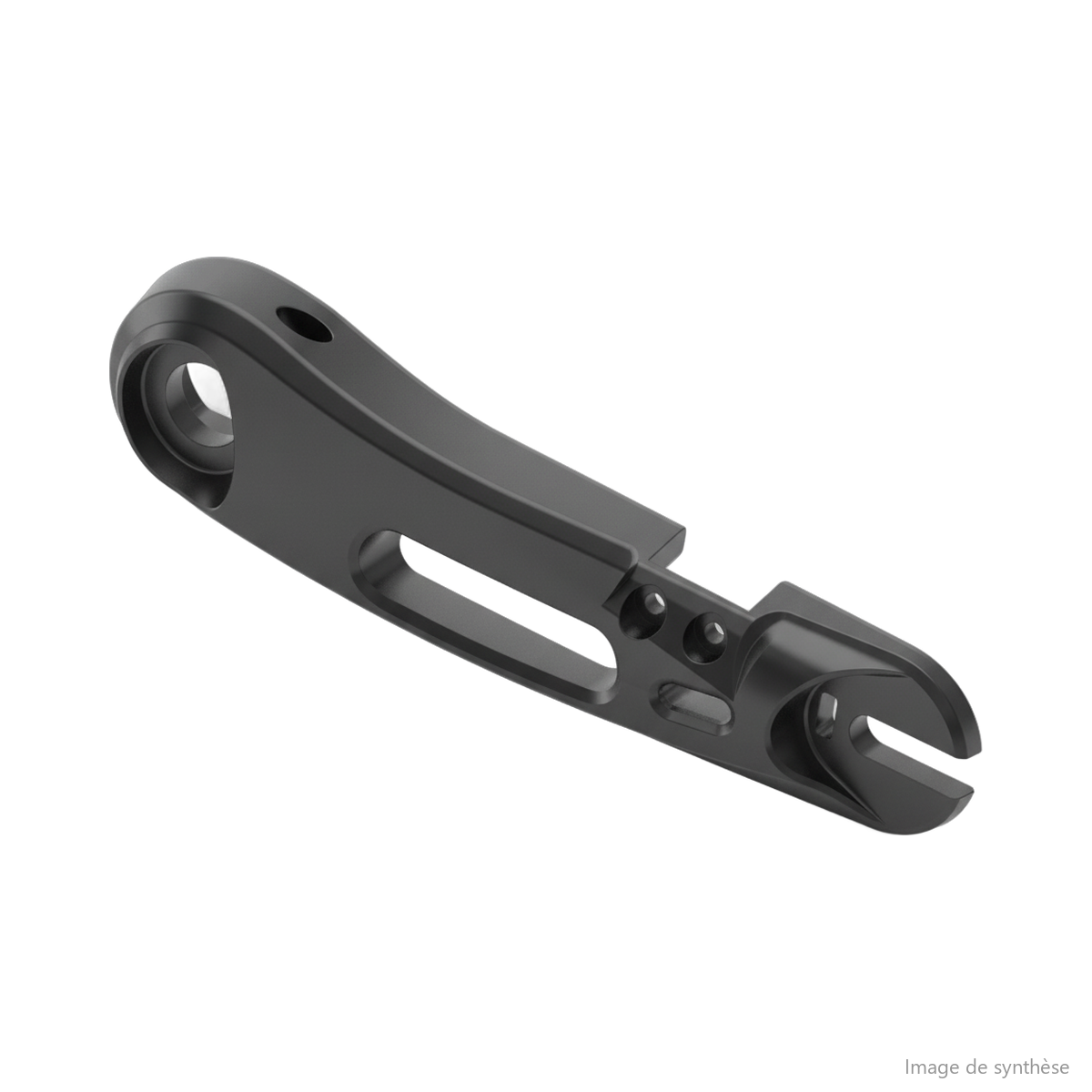 Schéma en vue perspective d'un bras de suspension côté disque pour trottinette électrique Dualtron