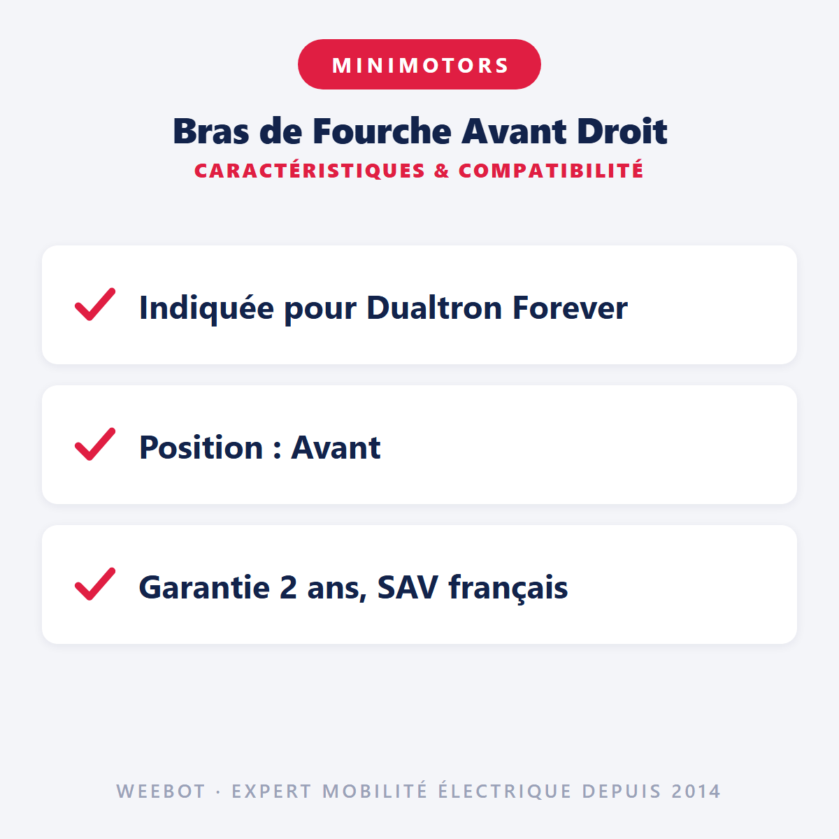 Bras de Fourche Avant Droit pour Trottinette Electrique Dualtron Forever - Weebot