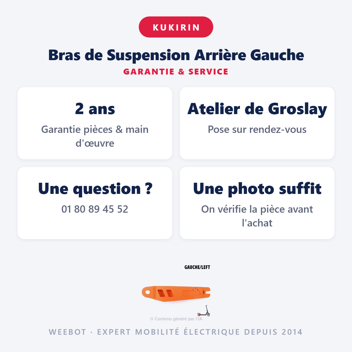 Bras de Suspension Arrière Gauche Pour Trottinette Électrique Kukirin G2 Max - Weebot
