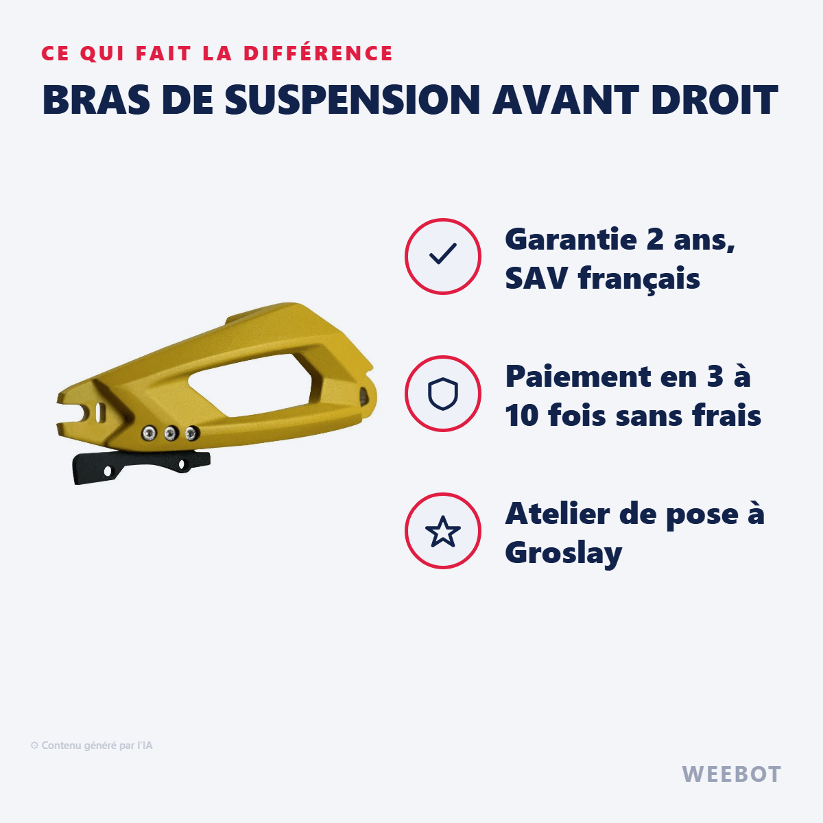 Bras de Suspension Avant Droit pour Trottinette Électrique Vsett 10 - Weebot