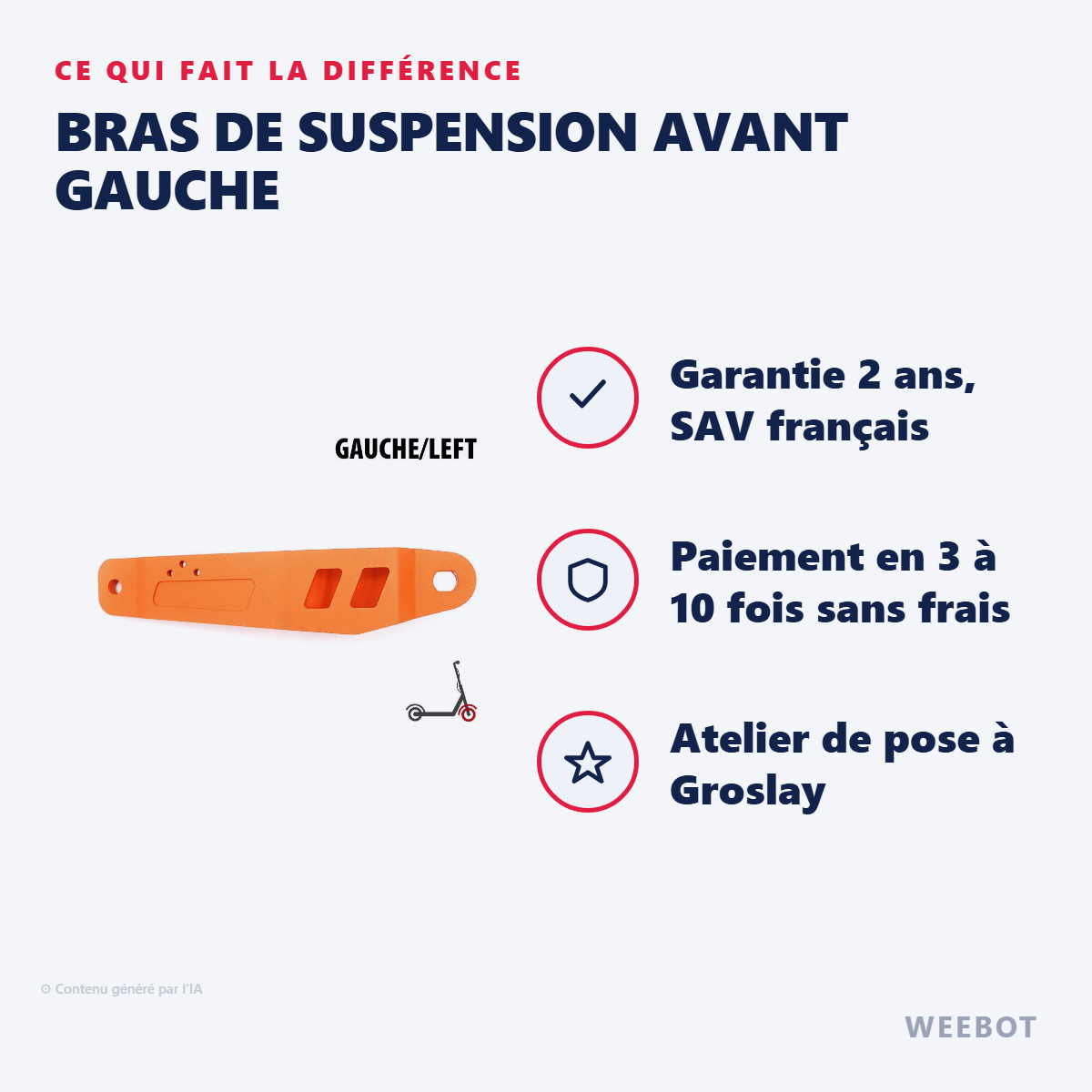 Bras de Suspension Avant Gauche Pour Trottinette Électrique Kukirin G2 Max - Weebot