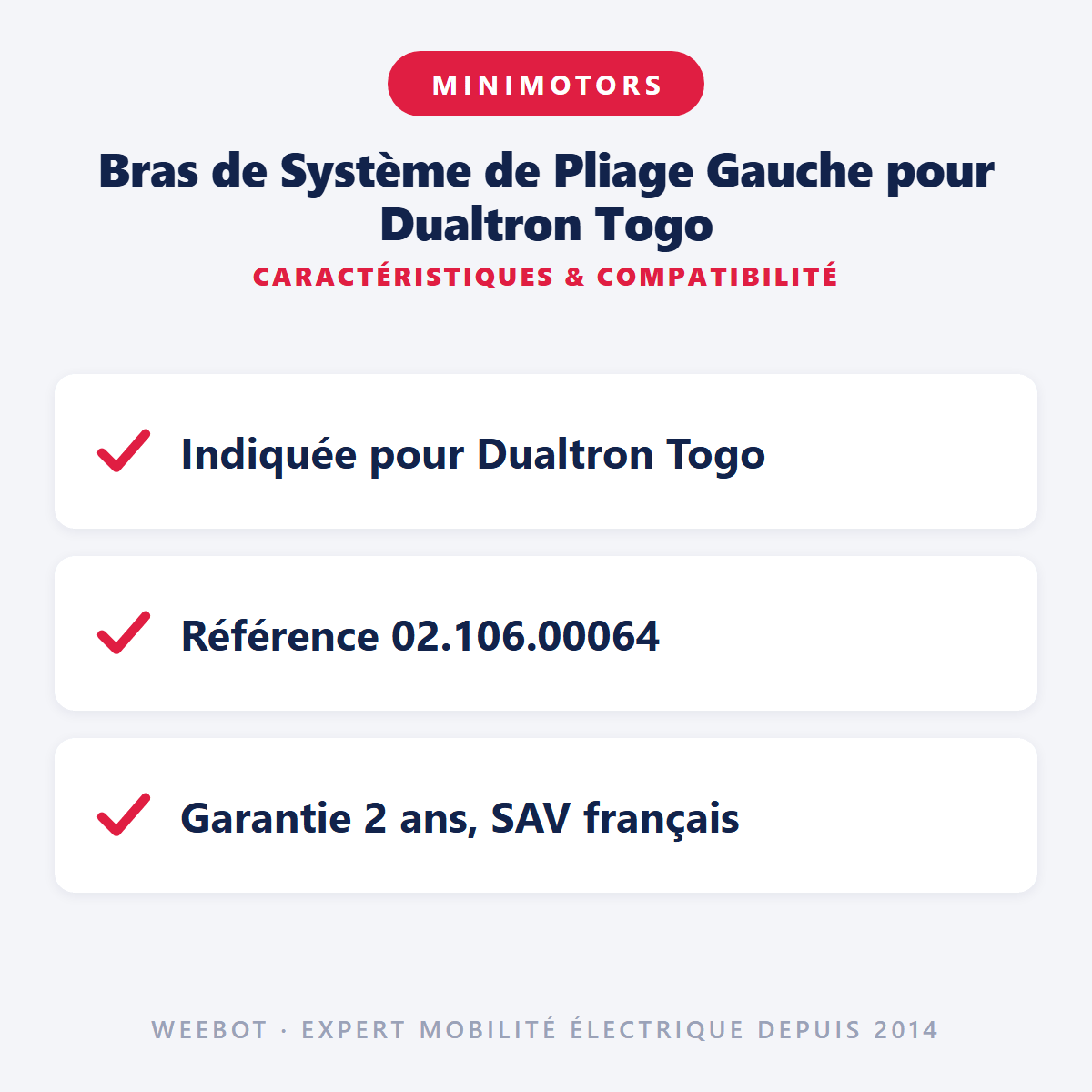Bras de Système de Pliage Gauche pour Dualtron Togo - Weebot