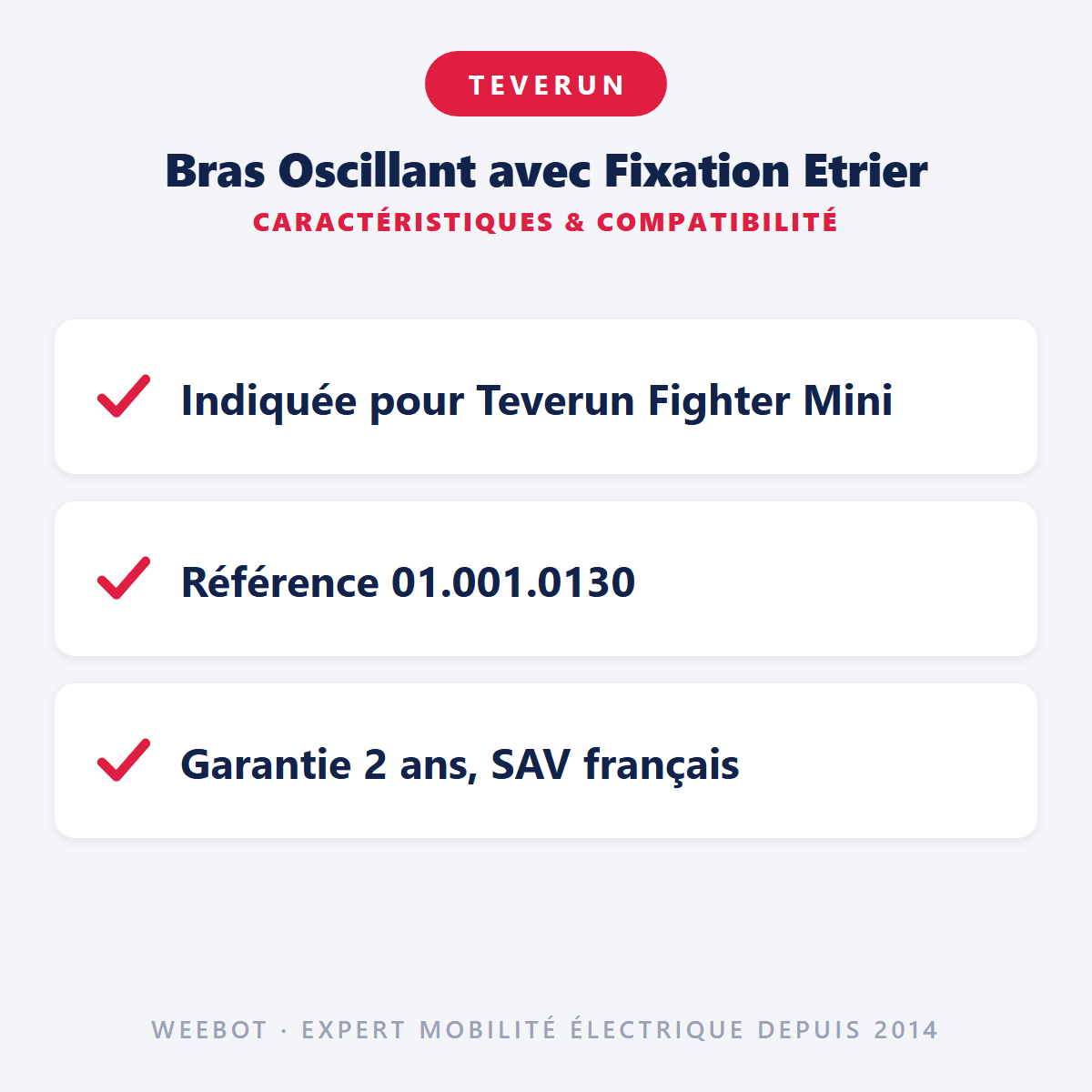 Bras Oscillant avec Fixation Etrier pour Trottinette Electrique Fighter Mini - Teverun - Weebot