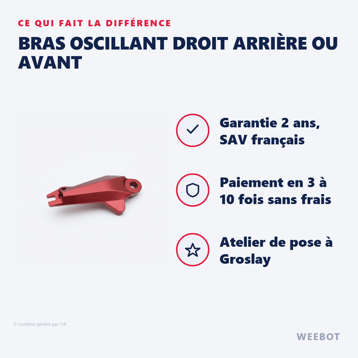 Bras Oscillant Droit Arrière ou Avant pour Trottinette Electrique Weebot Anoki X - Weebot