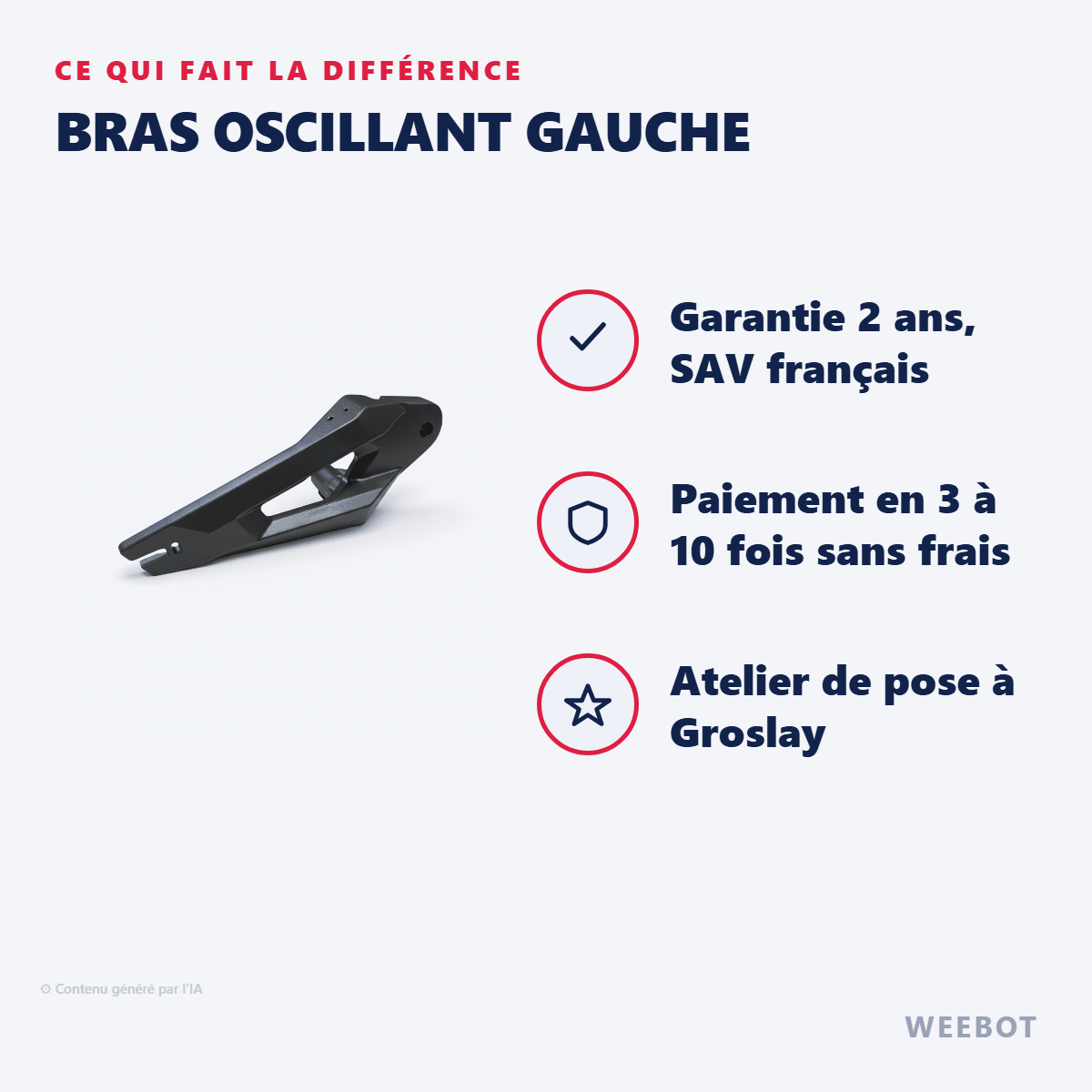 Bras Oscillant Gauche pour Trottinette Electrique Teverun Fighter 7260 Supreme - Weebot