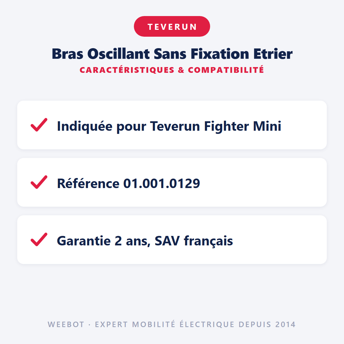 Bras Oscillant Sans Fixation Etrier pour Trottinette Electrique Fighter Mini - Teverun - Weebot