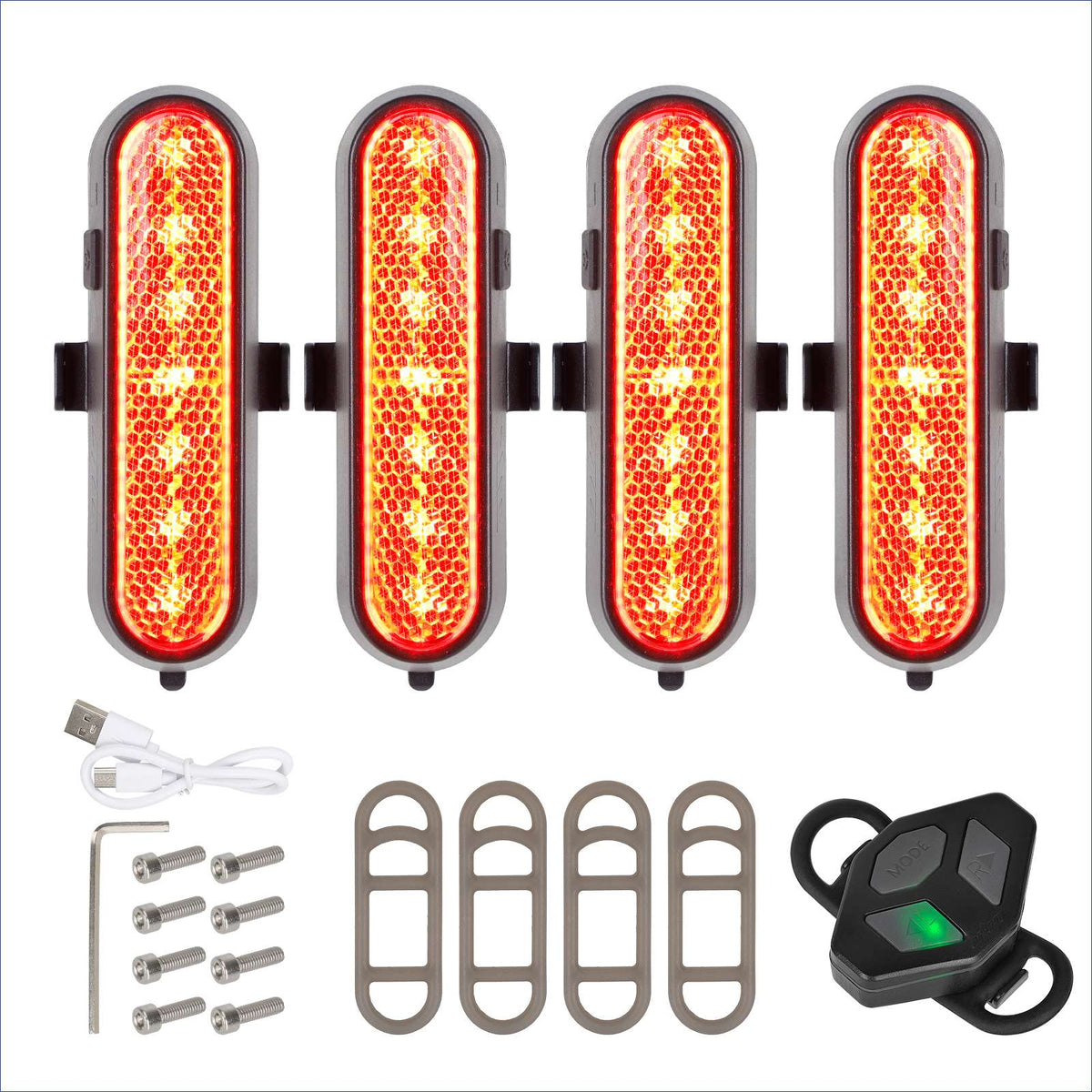 Kit de 4 clignotants LED rechargeables rouges avec télécommande sans fil et fixations