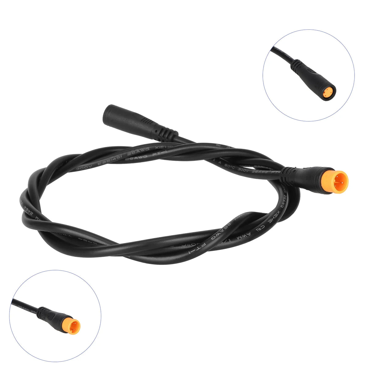 Câble connecteur étanche M8 3 broches jaune mâle-femelle de 60 cm pour trottinette électrique