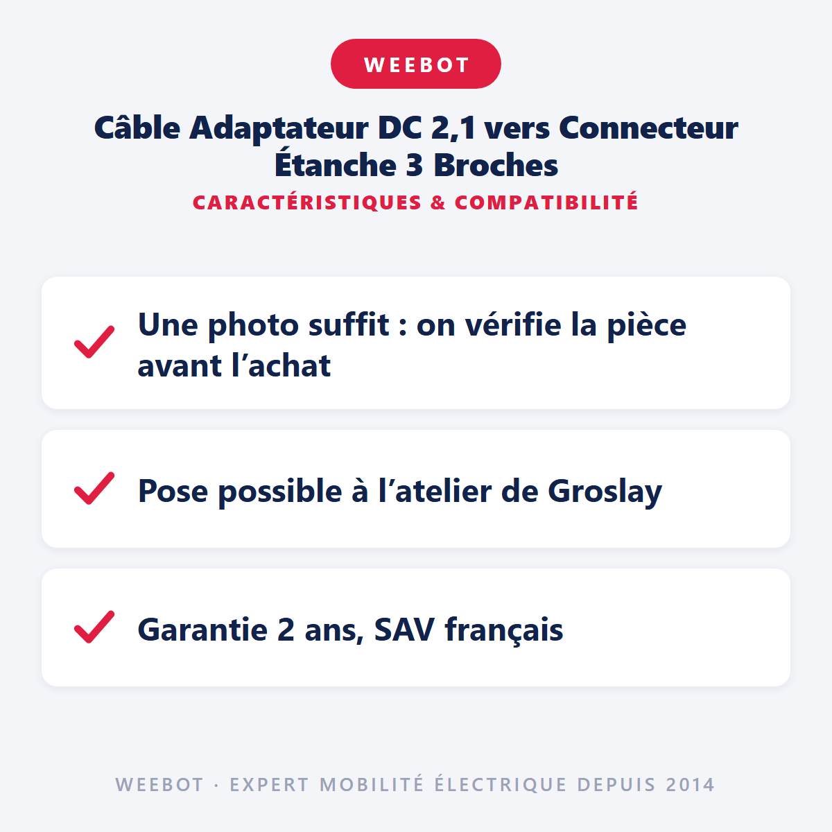 Câble Adaptateur DC 2,1 vers Connecteur Étanche 3 Broches : caractéristiques et compatibilité