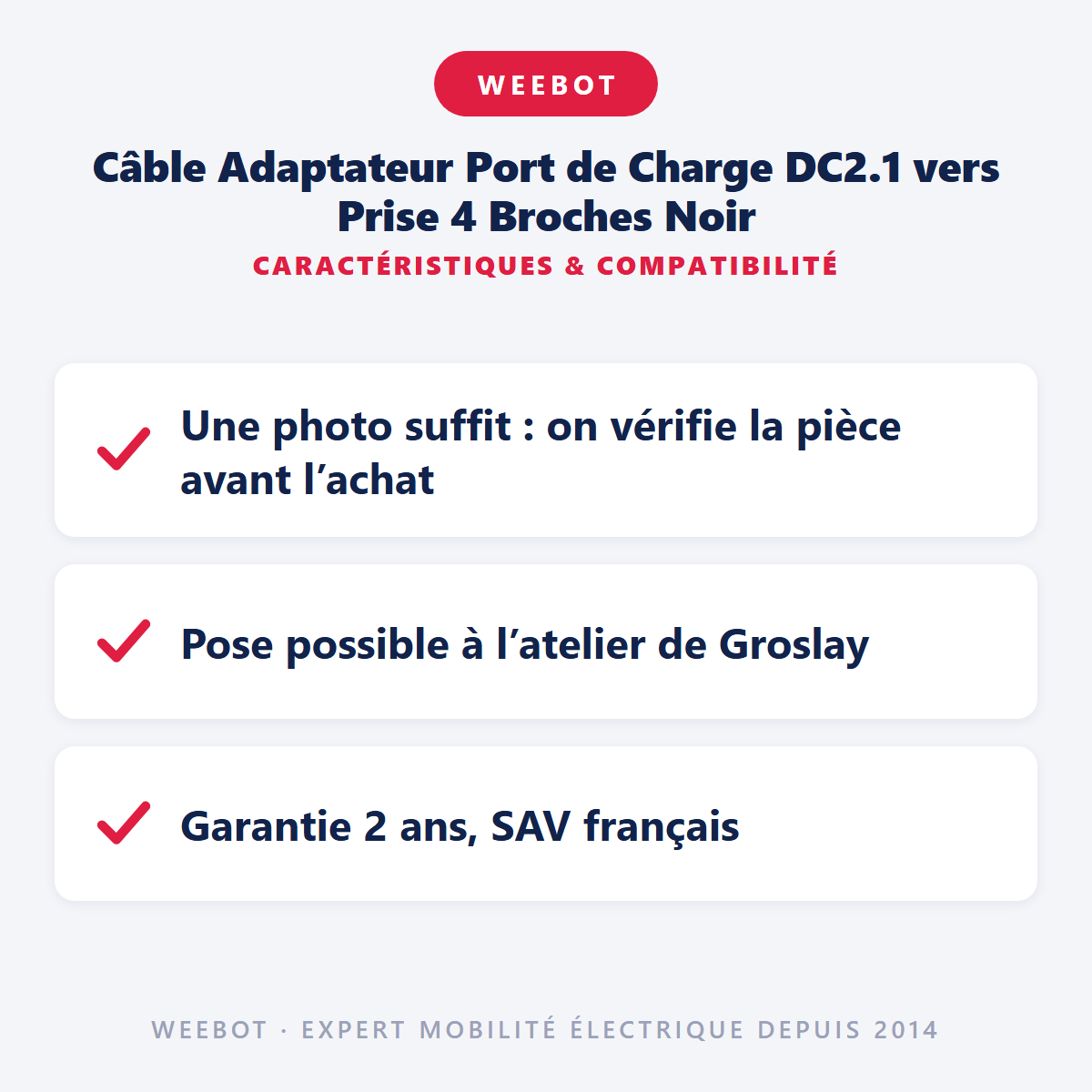 Câble Adaptateur Port de Charge DC2.1 vers Prise 4 Broches Noir : caractéristiques et compatibilité