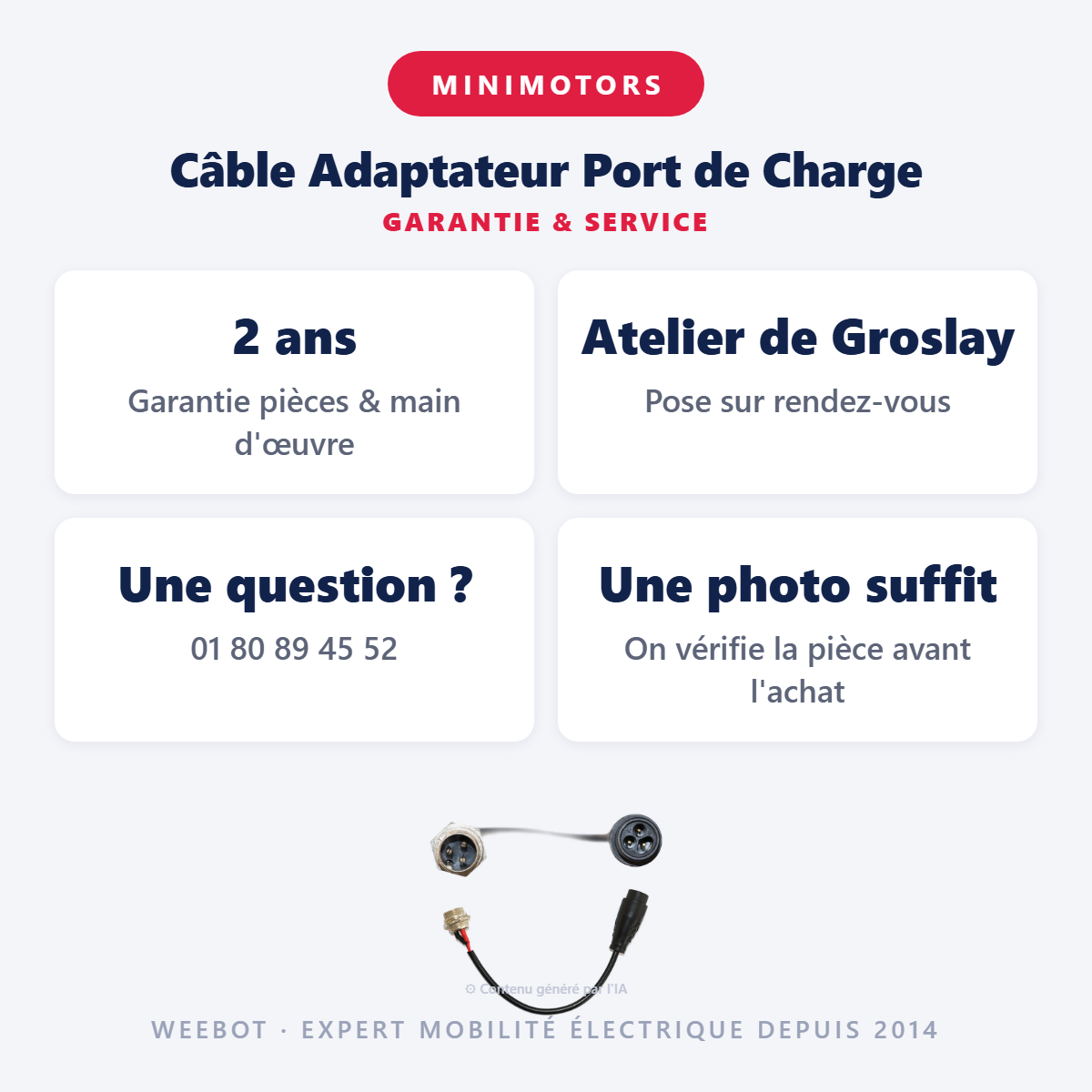 Câble Adaptateur Port de Charge : garantie 2 ans et service après-vente