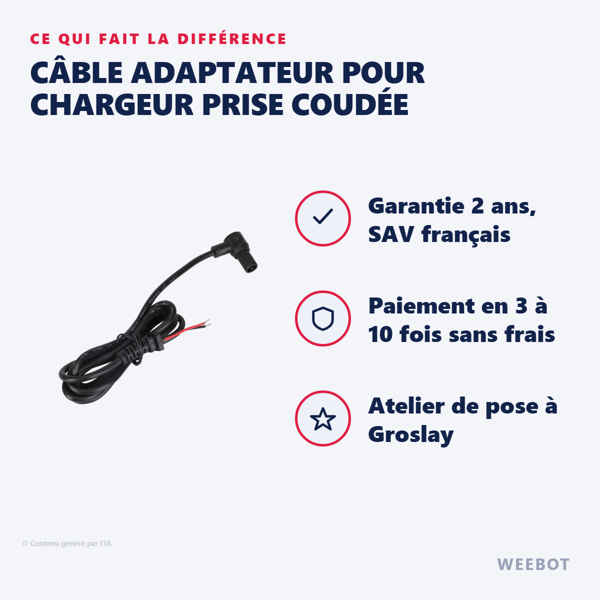 Câble Adaptateur pour Chargeur Prise Coudée : les points forts