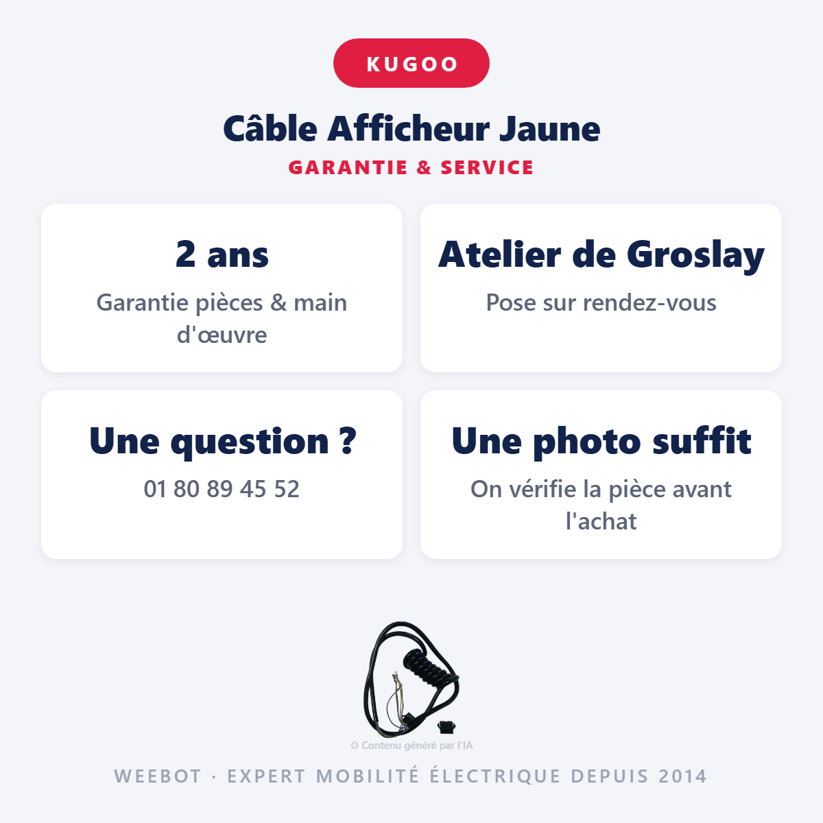 Câble Afficheur Jaune pour Trottinette Électrique Kugoo S1 S2 S3 & S3 Pro - Weebot