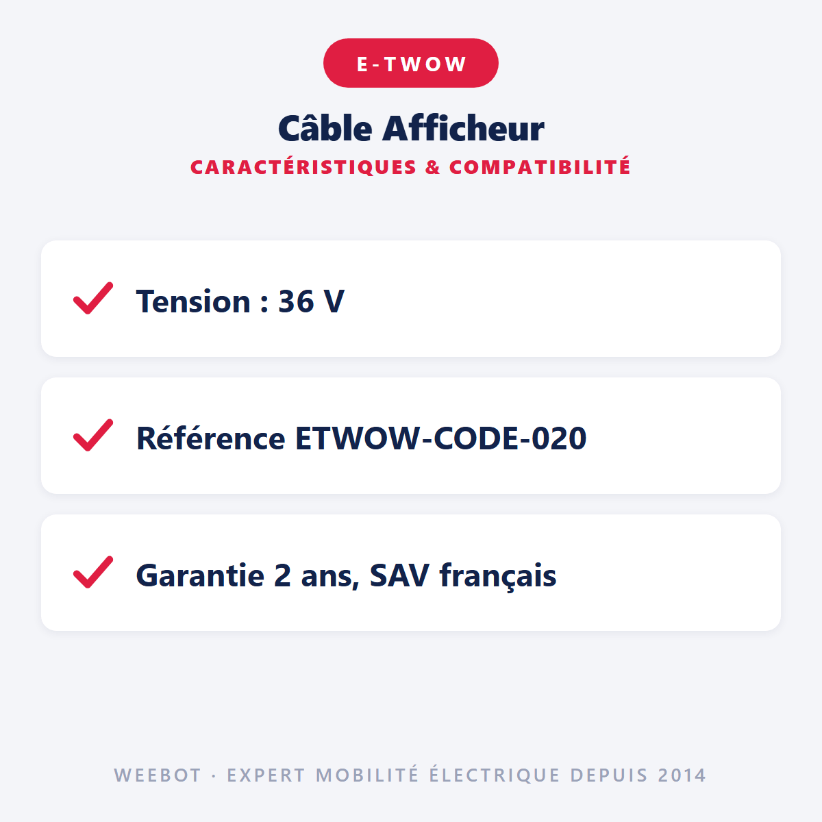 Câble Afficheur pour Trottinette Electrique E-Twow (36V) - Weebot