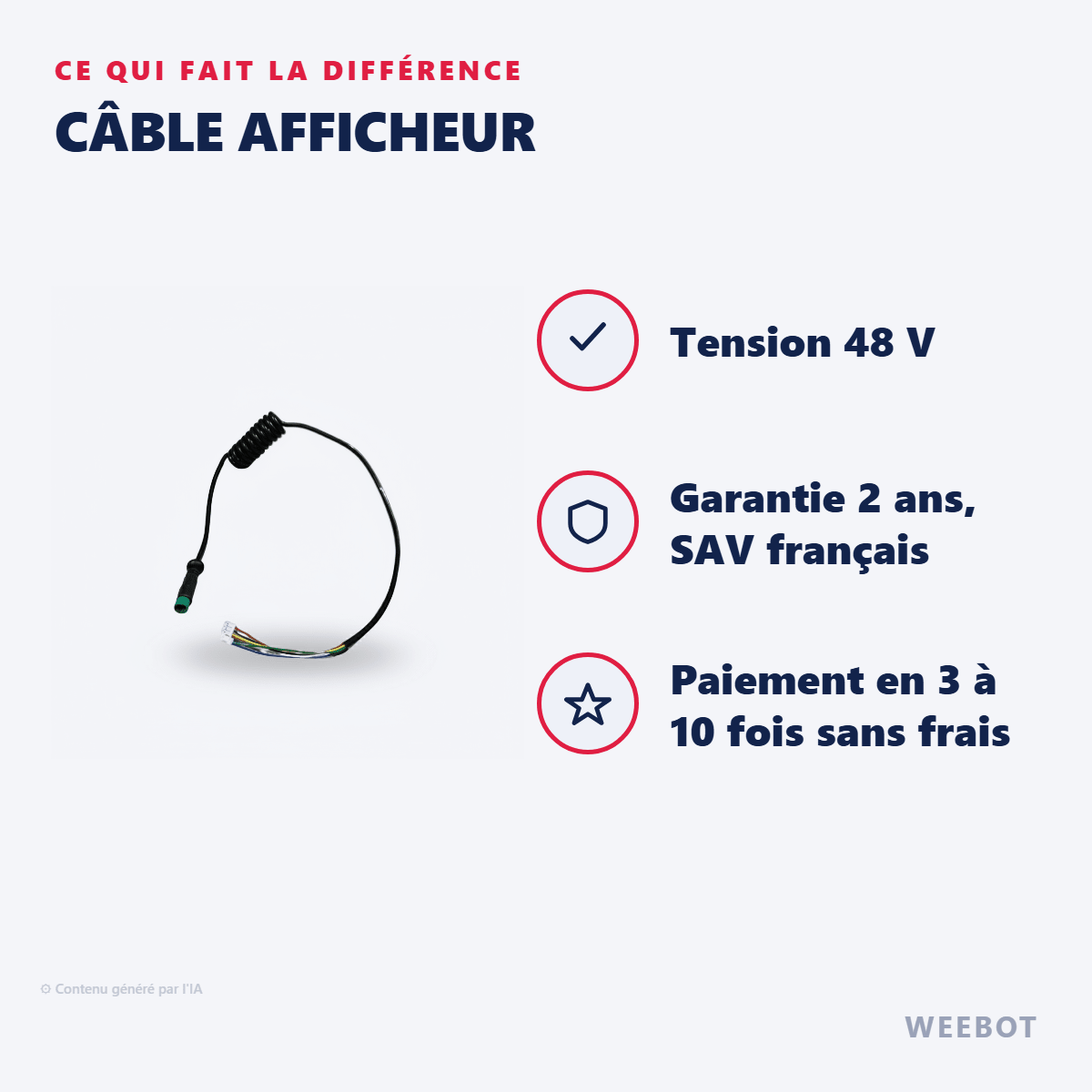 Câble Afficheur pour Trottinette Electrique E-Twow (48V) - Weebot
