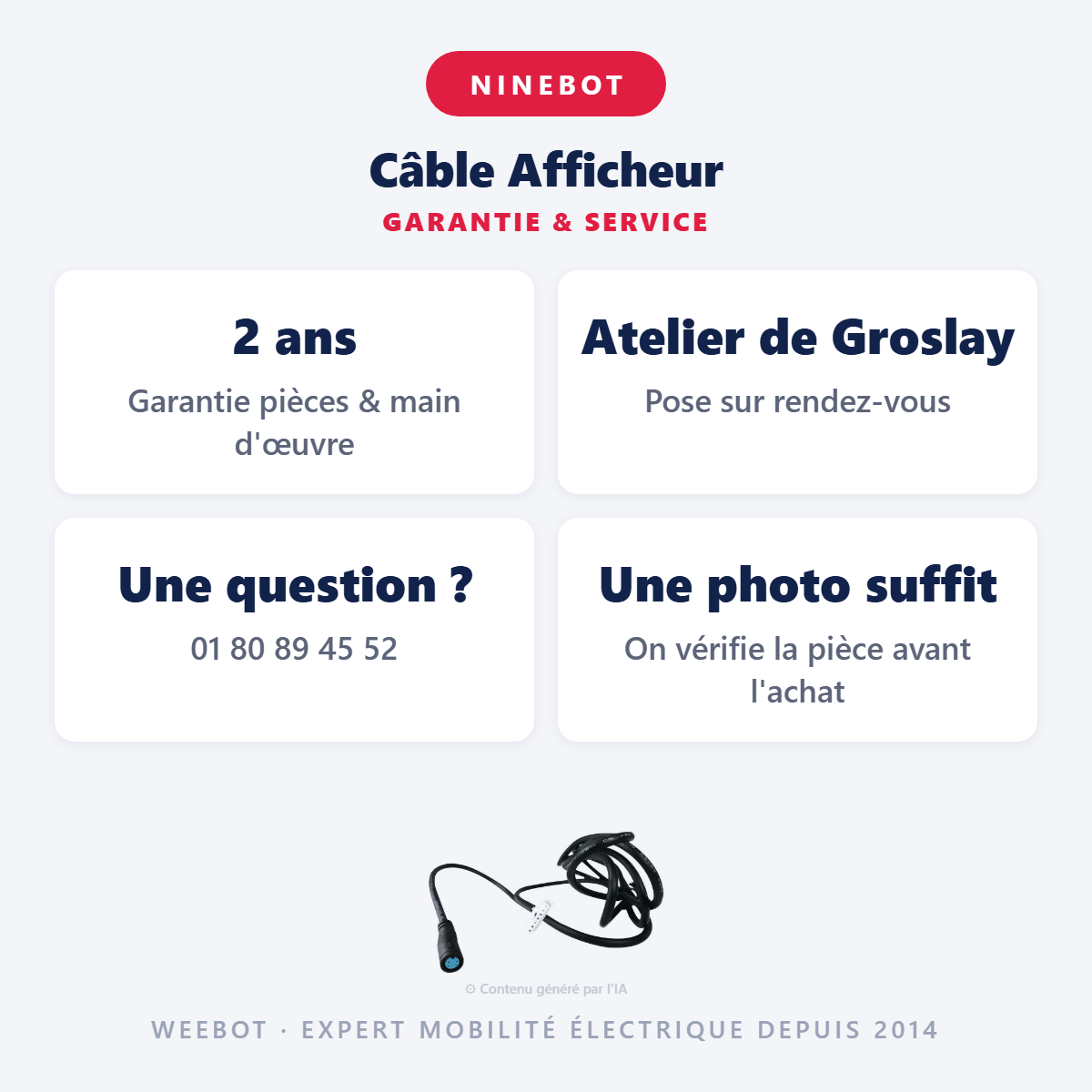 Câble Afficheur pour Trottinette Électrique Ninebot G30 Max - Weebot