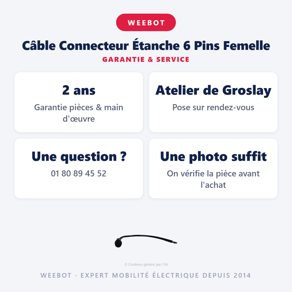 Câble Connecteur Étanche 6 Pins Femelle pour Trottinette Électrique - Weebot