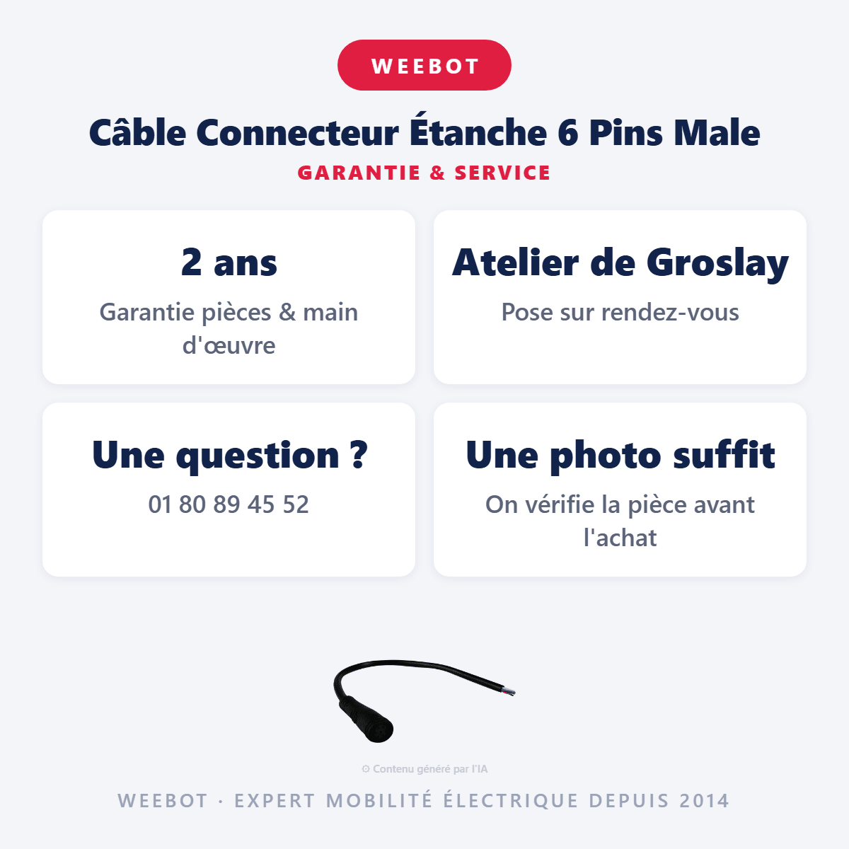 Câble Connecteur Étanche 6 Pins Male pour Trottinette Électrique - Weebot