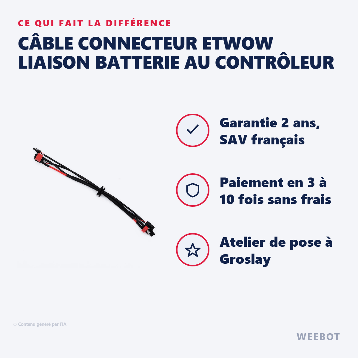 Câble Connecteur Etwow Liaison Batterie au Contrôleur (2+3 Pins) pour Trottinette Électrique Etwow - Weebot