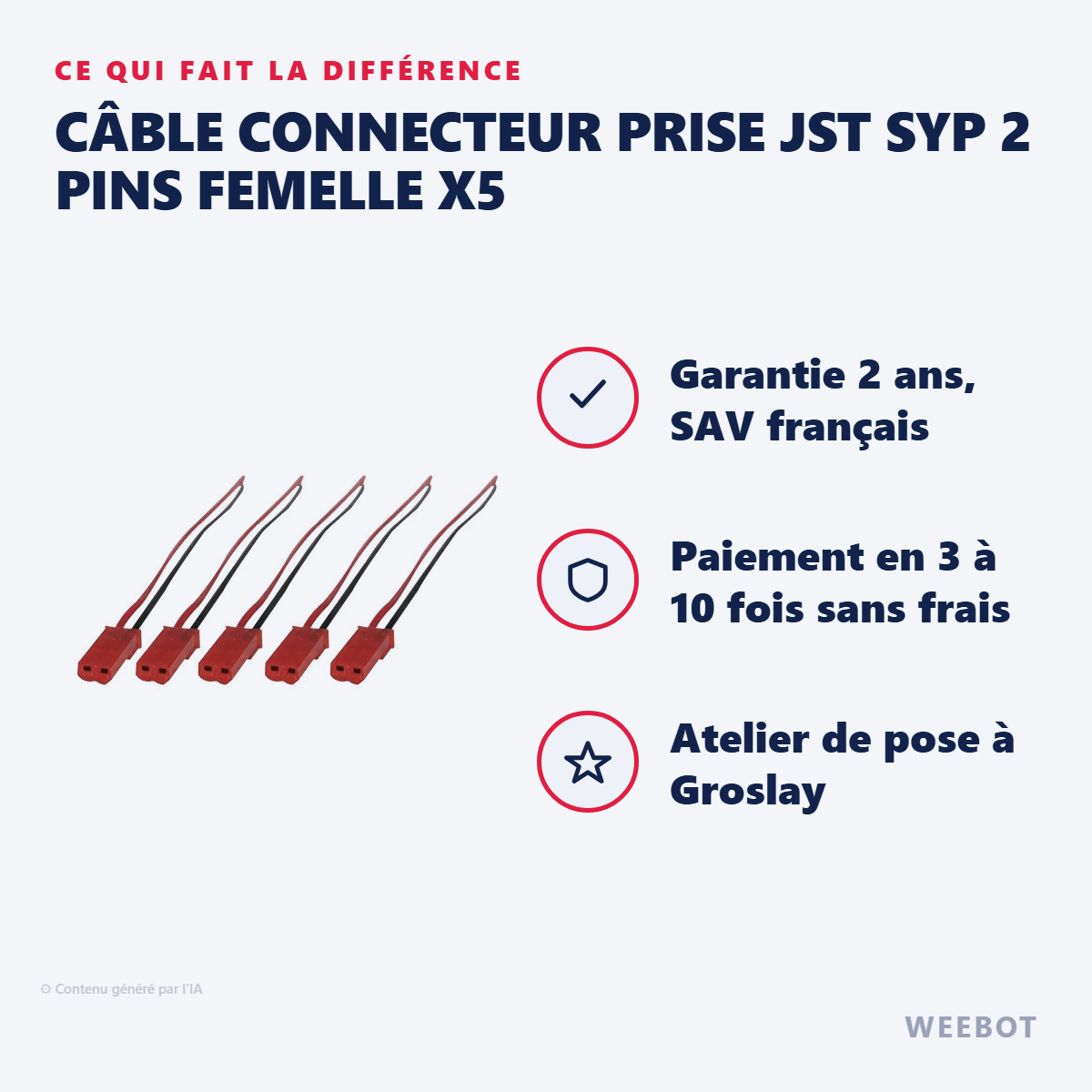 Câble Connecteur Prise JST SYP 2 Pins Femelle X5 pour Trottinette Électrique - Weebot