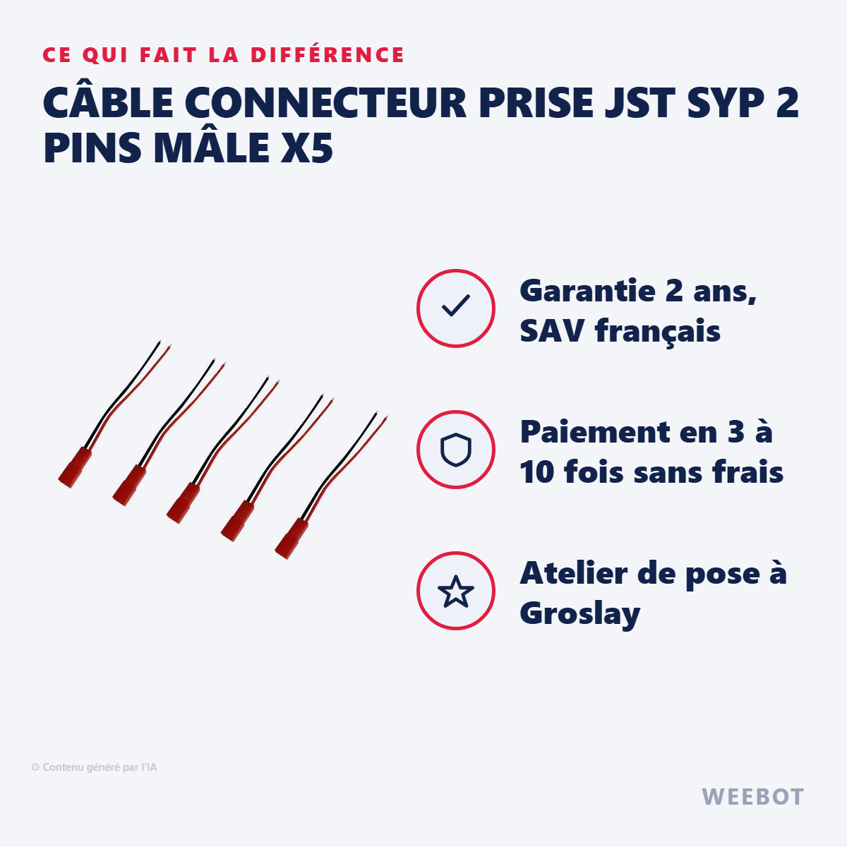 Câble Connecteur Prise JST SYP 2 Pins Mâle x5 pour Trottinette Électrique - Weebot
