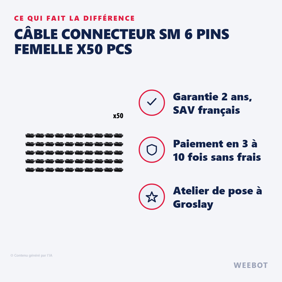 Câble Connecteur SM 6 Pins Femelle X50 pcs pour Trottinette Électrique - Weebot
