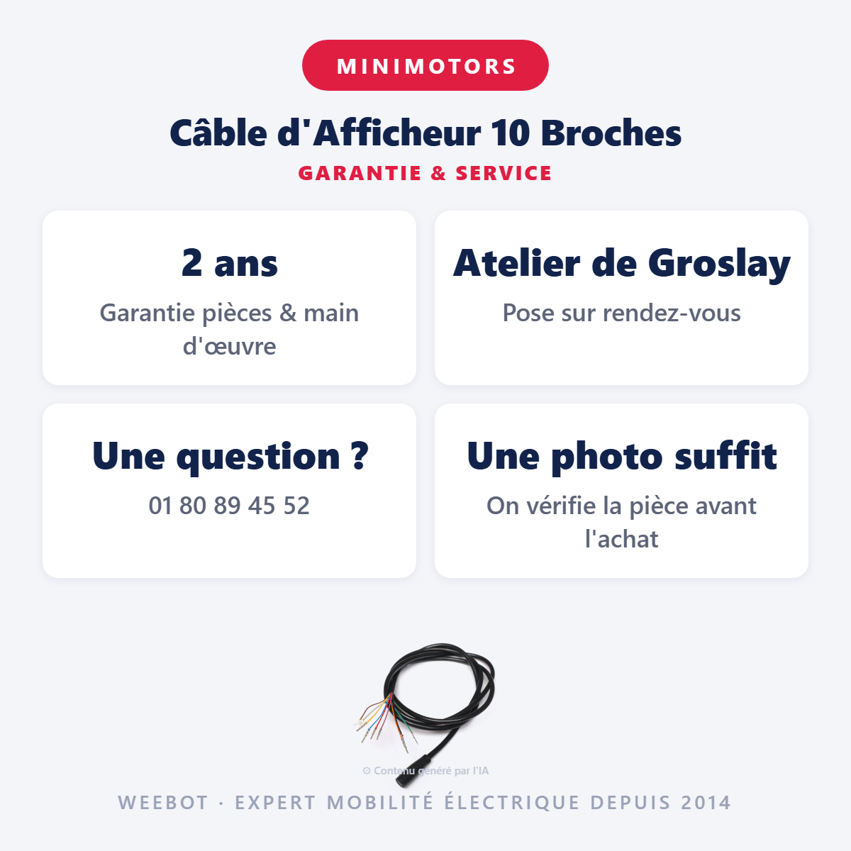 Câble d'Afficheur 10 Broches : garantie 2 ans et service après-vente