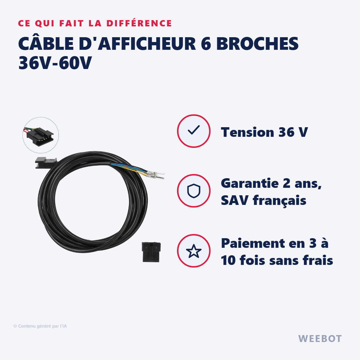 Câble d'Afficheur 6 Broches 36V-60V : les points forts