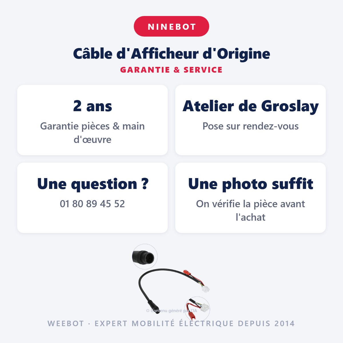 Câble d'Afficheur d'Origine : garantie 2 ans et service après-vente