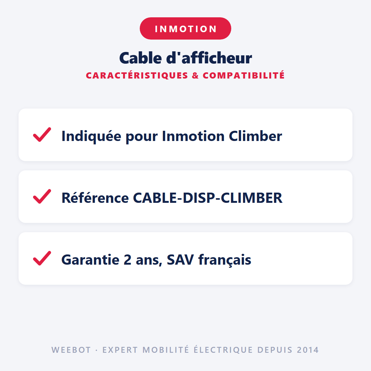 Cable d'afficheur pour Trottinette Électrique Inmotion Climber - Weebot