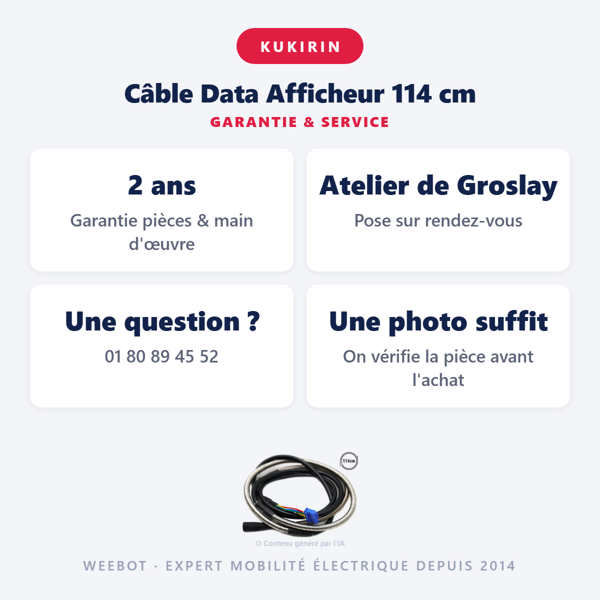 Câble Data Afficheur 114 cm : garantie 2 ans et service après-vente