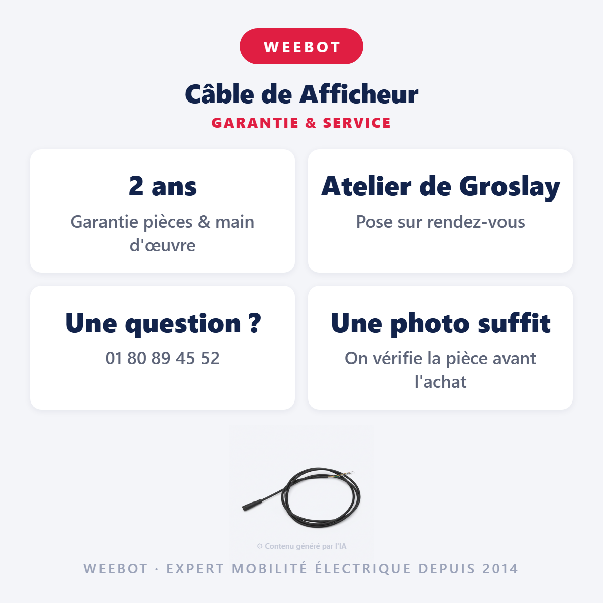 Câble de Afficheur : garantie 2 ans et service après-vente
