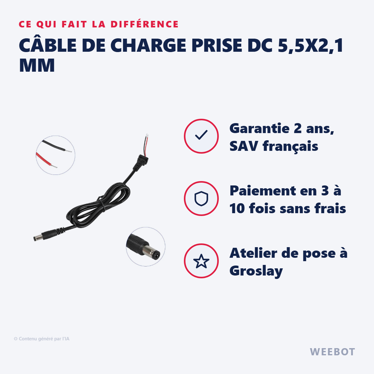 Câble de Charge Prise DC 5,5x2,1 mm : les points forts