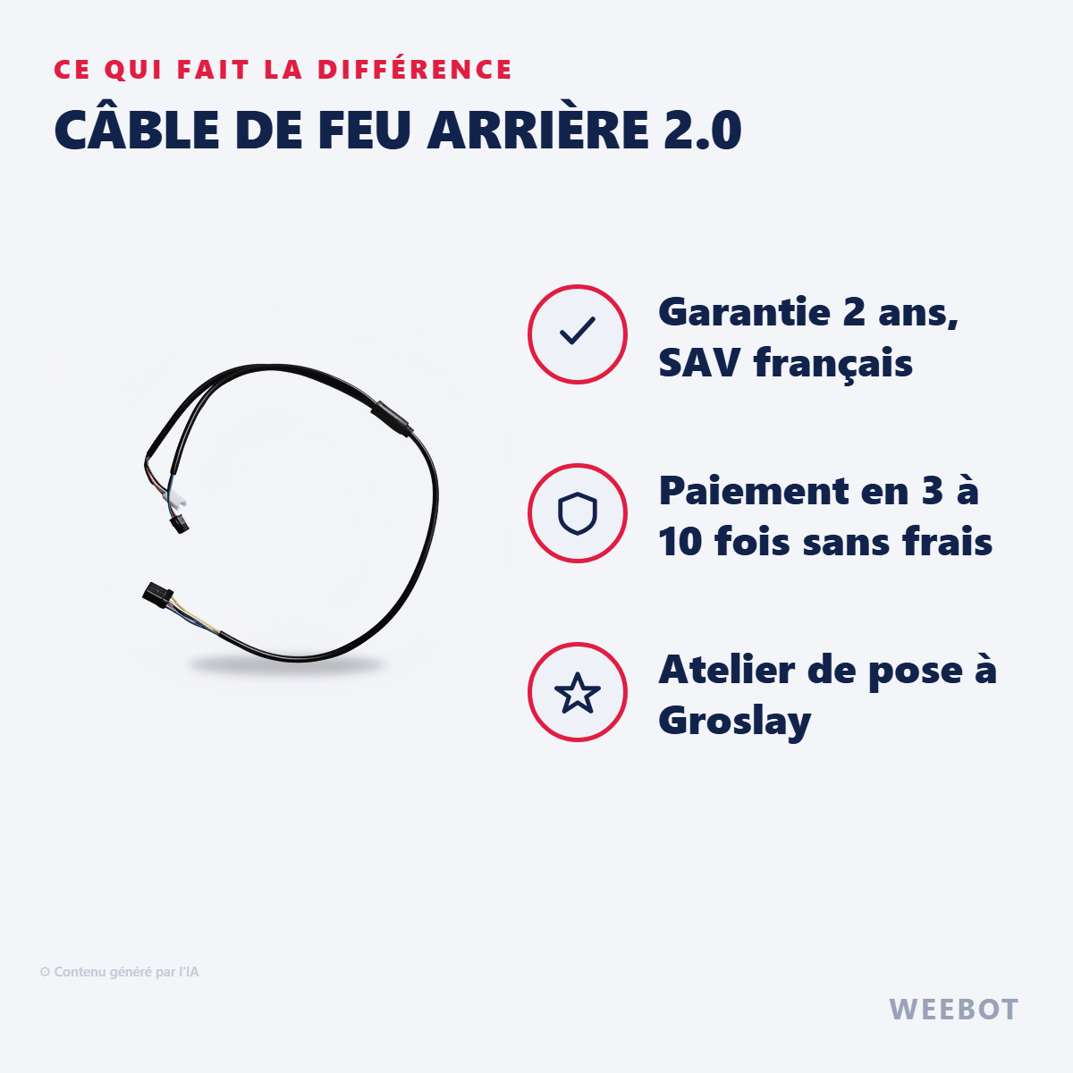 Câble de Feu arrière 2.0 pour Trottinette Électrique Teverun Fighter - Weebot