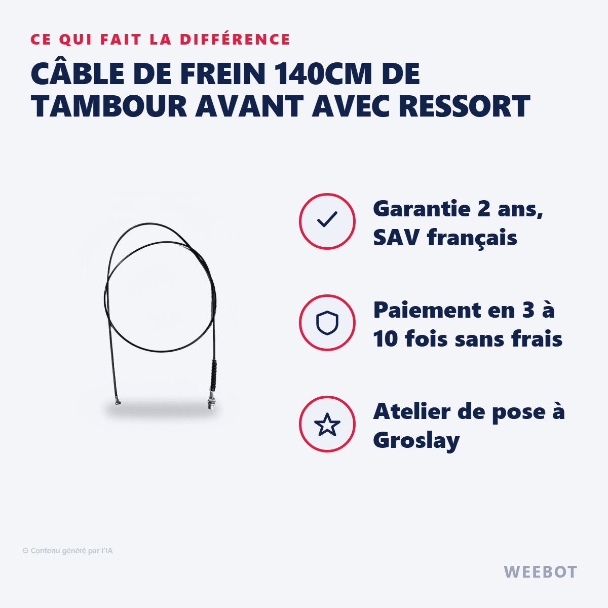 Câble de Frein 140cm de Tambour Avant avec Ressort pour Trottinette Electrique Anoki X - Weebot