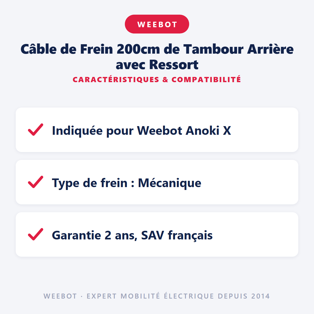 Câble de Frein 200cm de Tambour Arrière avec Ressort pour Trottinette Electrique Anoki X - Weebot