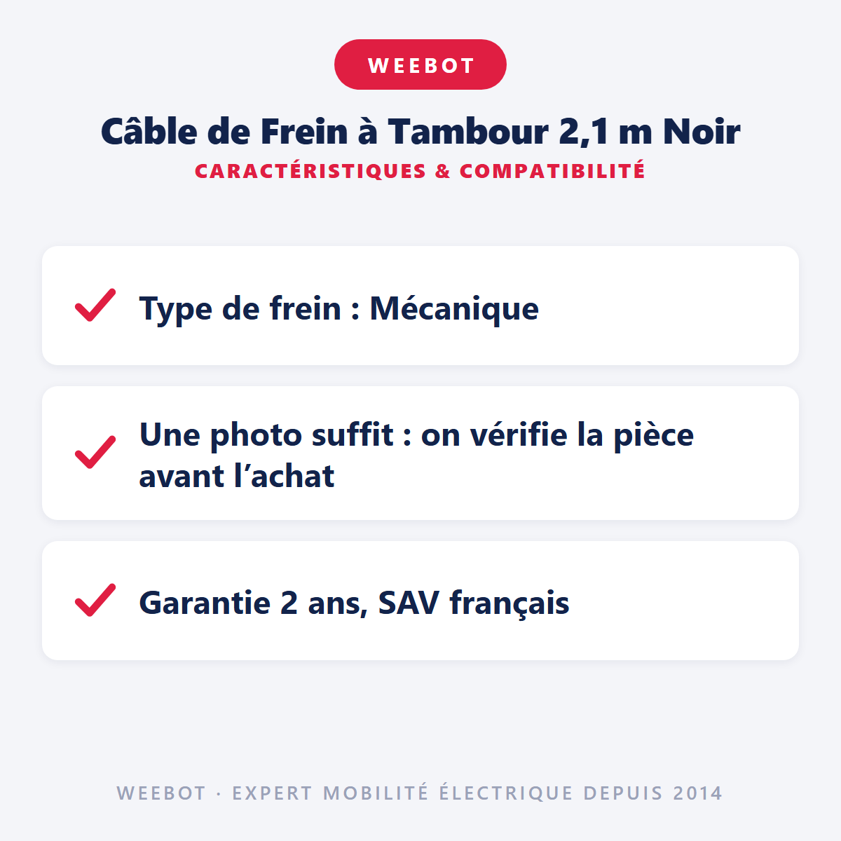 Câble de Frein à Tambour 2,1 m Noir : caractéristiques et compatibilité