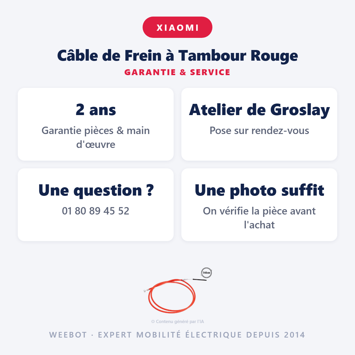 Câble de Frein à Tambour Rouge : garantie 2 ans et service après-vente