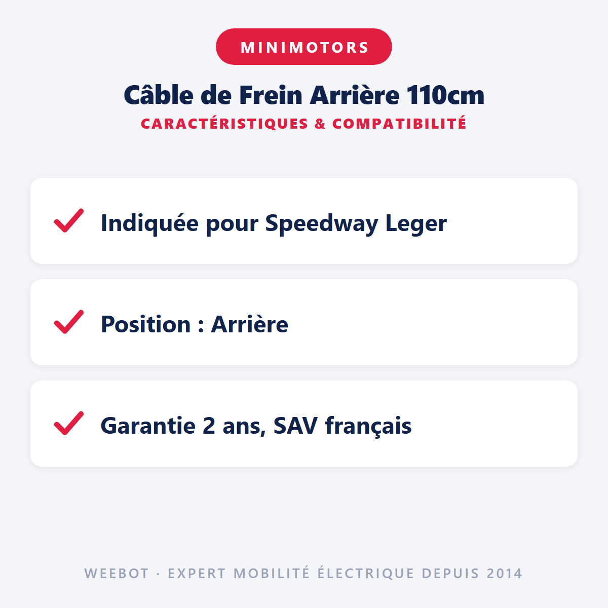 Câble de Frein Arrière 110cm : caractéristiques et compatibilité