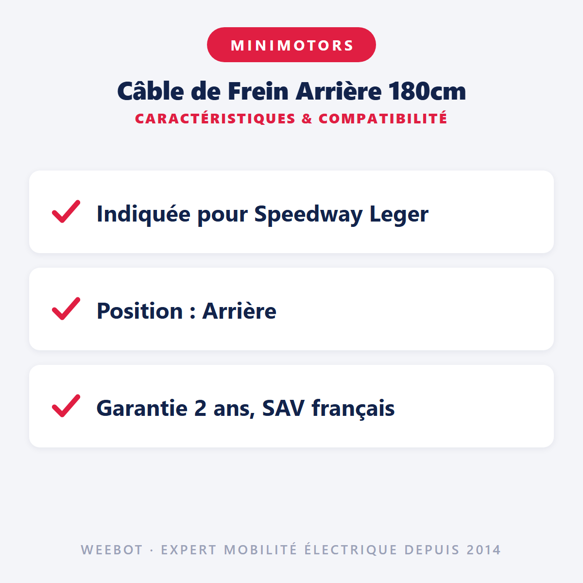 Câble de Frein Arrière 180cm : caractéristiques et compatibilité