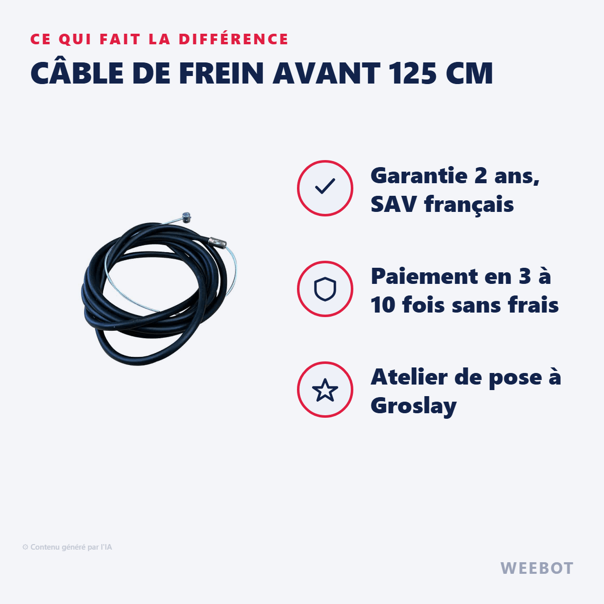 Câble de Frein Avant 125 cm pour Trottinette Électrique - Weebot