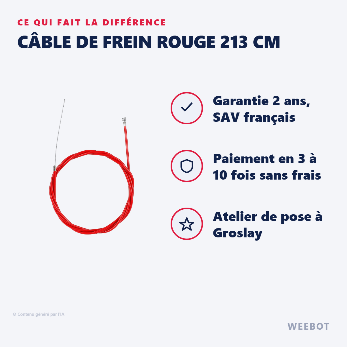 Câble de Frein Rouge 213 cm : les points forts