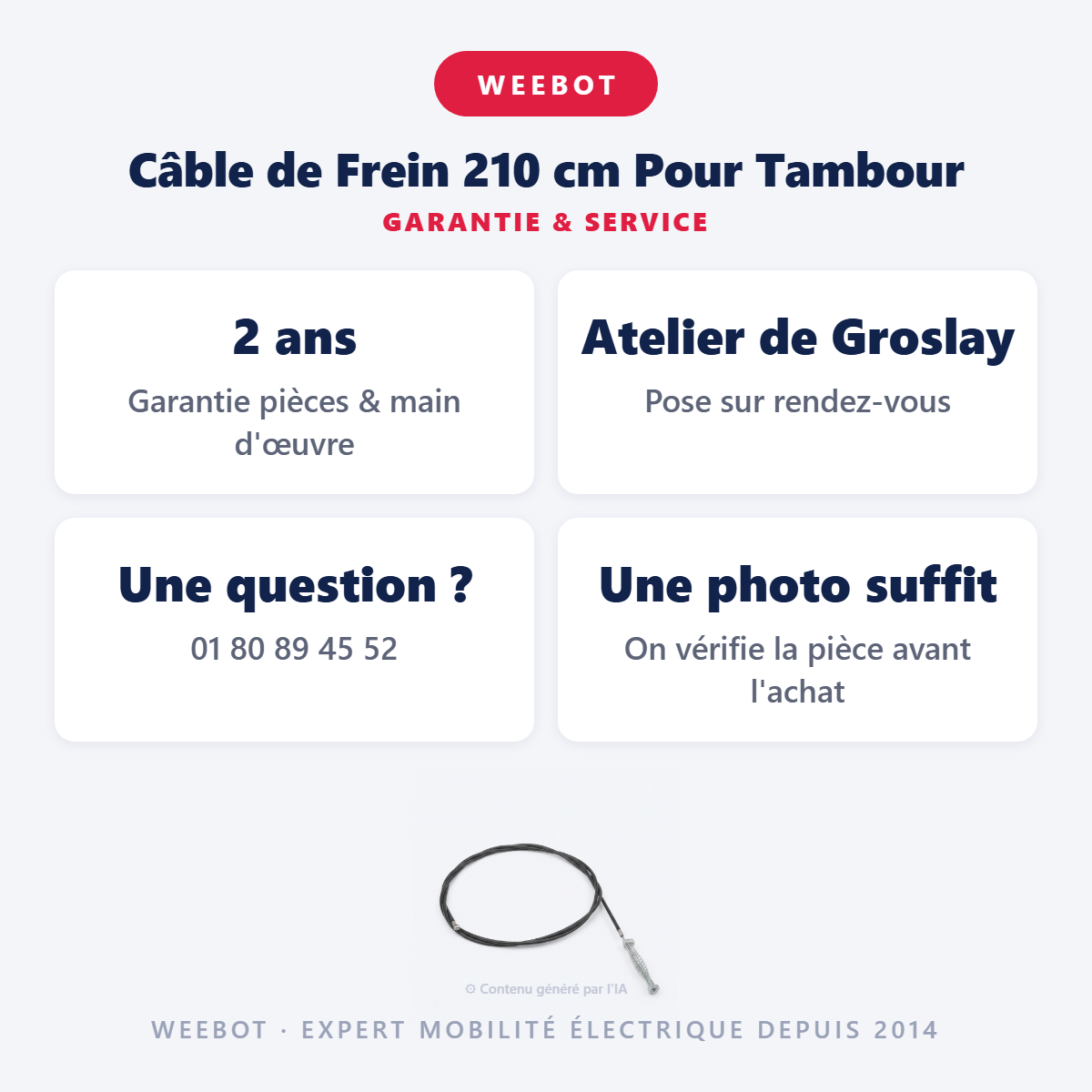 Câble de Frein 210 cm Pour Tambour : garantie 2 ans et service après-vente