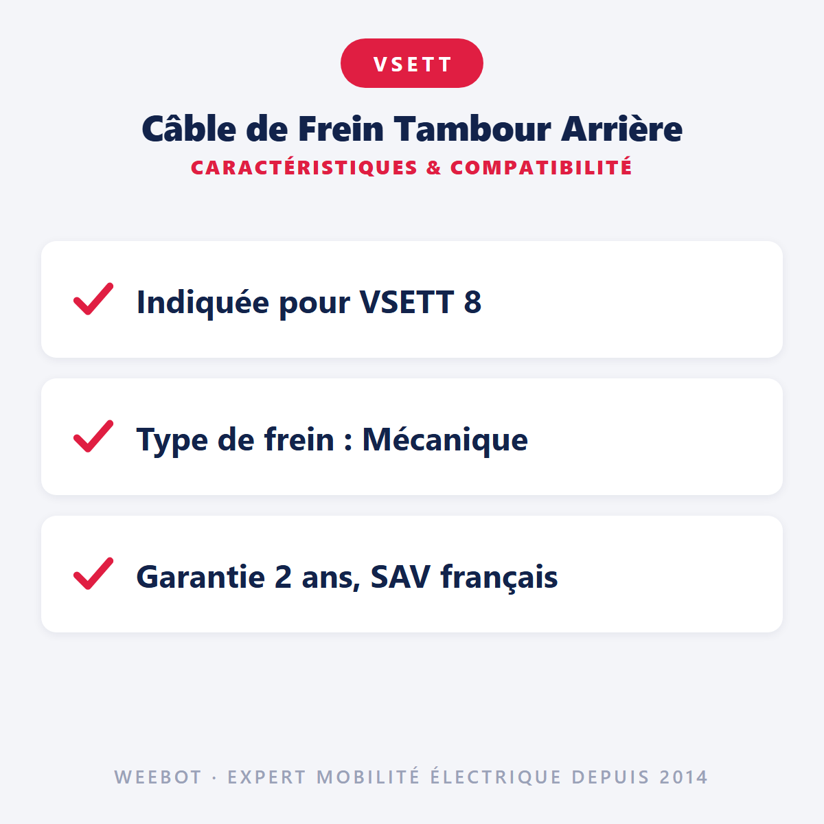 Câble de Frein Tambour Arrière pour Trottinette Électrique Vsett 8 / Z8 Pro - Weebot